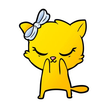 Sevimli çizgi kedi yay ile