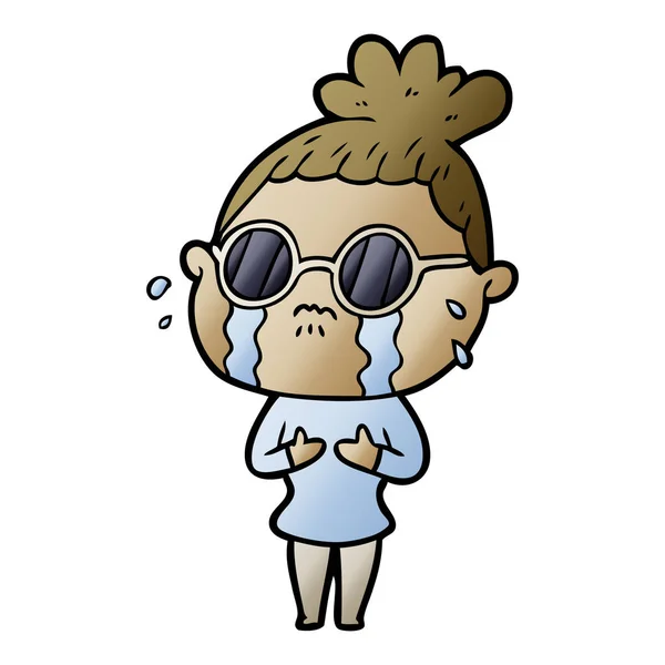 Cartoon Crying Woman Wearing Dark Glasses — Stock Vector