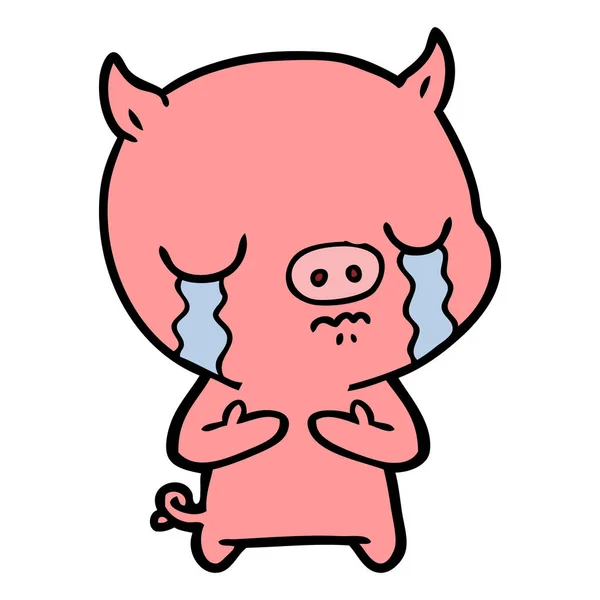 Vector Illustration Cartoon Pig Crying — Stock Vector