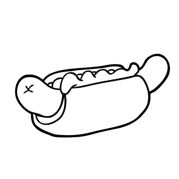 Lijntekening Van Een Verse Smakelijke Hotdog — Stockvector