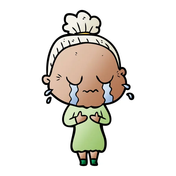 Cartoon Huilende Oude Dame — Stockvector