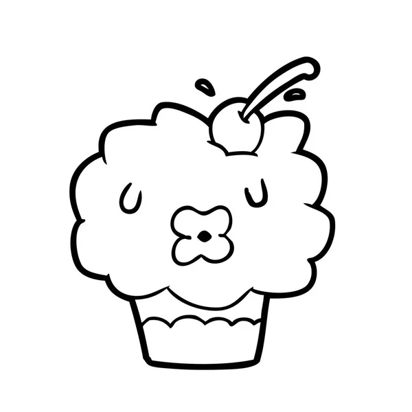 Funny Line Drawing Cupcake — Stock Vector