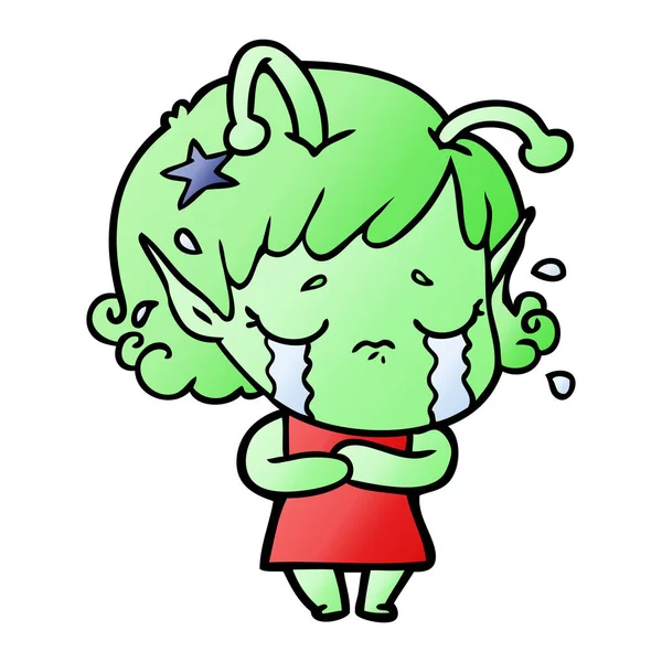 Cartoon Crying Alien Girl — Stock Vector