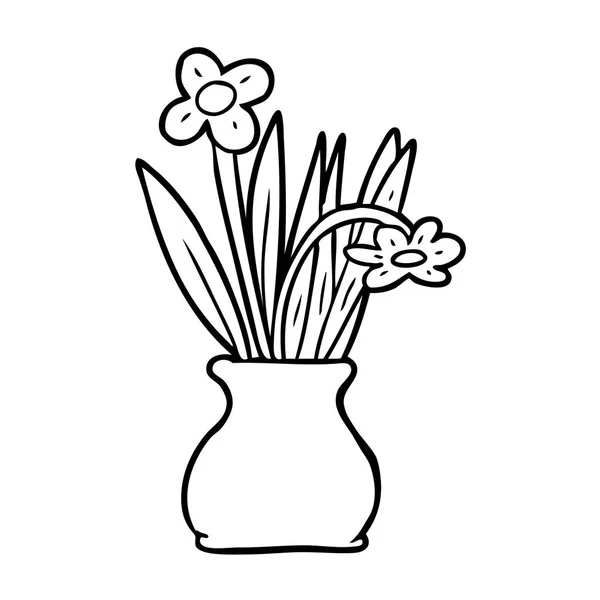 Line Drawing Flowers Vase — Stock Vector