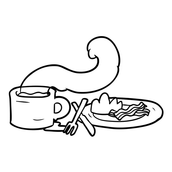 Line Drawing Breakfast Coffee Bacon — Stock Vector