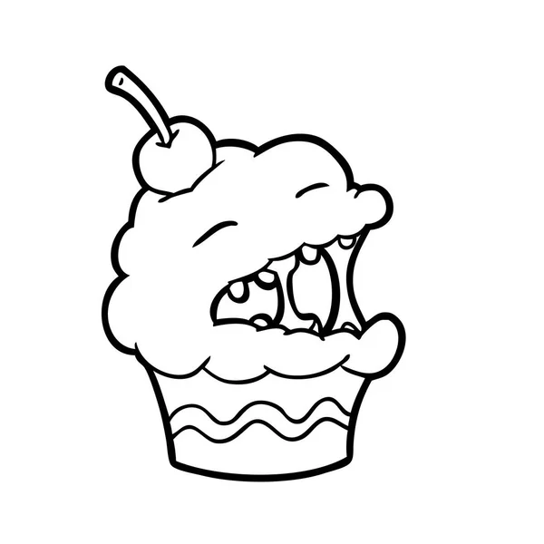 Grappige Lijntekening Van Een Cupcake — Stockvector