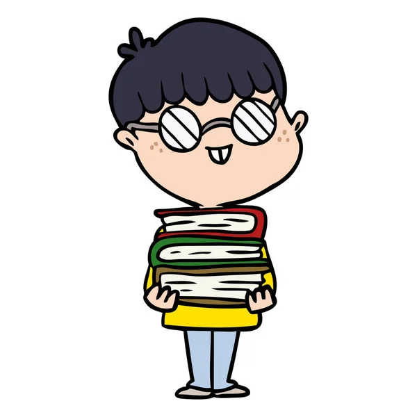 Dibujos Animados Nerd Chico Con Gafas Libro — Archivo Imágenes Vectoriales