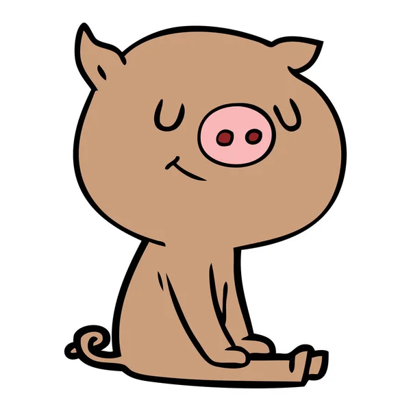 Szczęśliwy Kreskówka Świnia Siedzi — Wektor stockowy