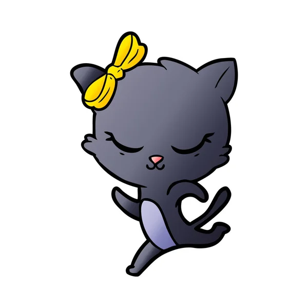 Lindo Gato Dibujos Animados Con Arco Corriendo — Vector de stock