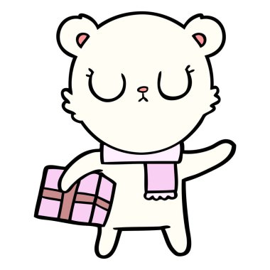 Noel hediye ile huzurlu karikatür kutup ayısı