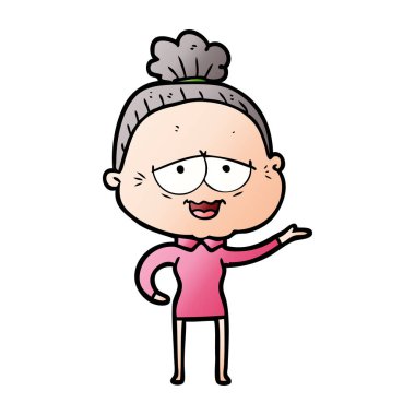 karikatür mutlu yaşlı kadın