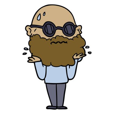 Sakal ve güneş gözlüğü ile endişeli adam çizgi film