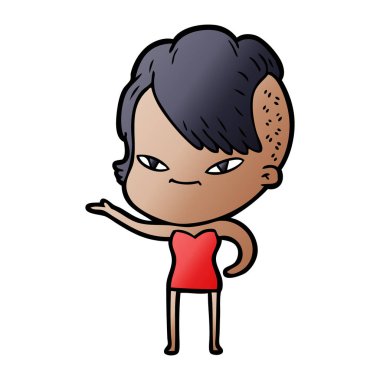 sevimli çizgi kız hippi saç kesimi ile