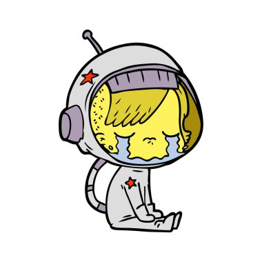 oturup ağlayan astronot kız çizgi film