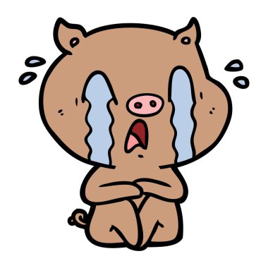domuz karikatür ağlama vektör çizim