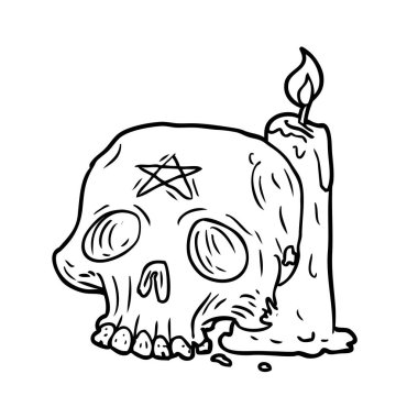 çizim için ürkütücü kafatası ve mum