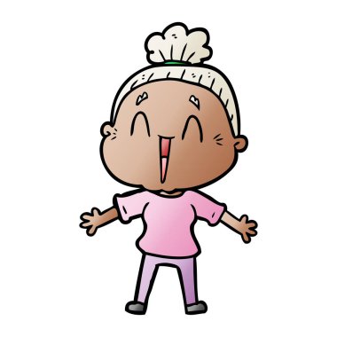 karikatür mutlu yaşlı kadın