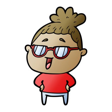 karikatür mutlu kadın gözlük takıyor