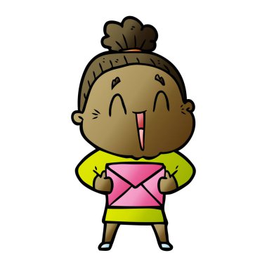 karikatür mutlu yaşlı kadın