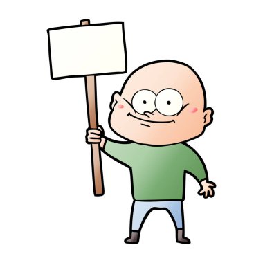 karikatür kel adam işareti ile bakıyor