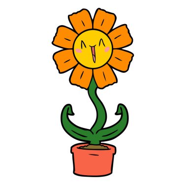 mutlu karikatür çiçek vektör çizim