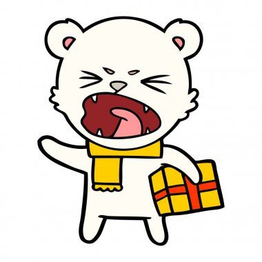 kızgın çizgi film kutup ayısı ile Noel hediyesi