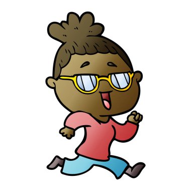 karikatür mutlu kadın gözlük takıyor