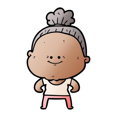 karikatür mutlu yaşlı kadın