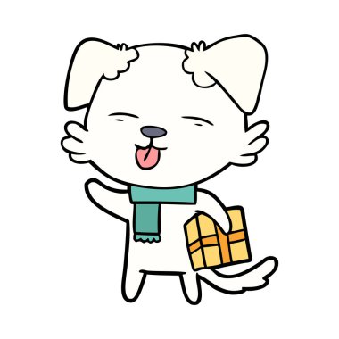 xmas hediye ile karikatür köpek