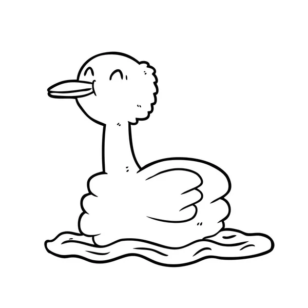 Line Drawing Swimming Duck — Stock Vector