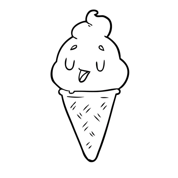 Dessin Ligne Mignon Une Crème Glacée — Image vectorielle