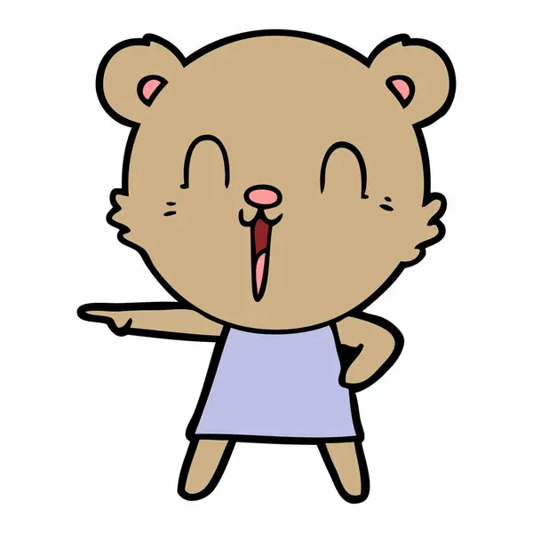 Happy Cartoon Bear Pointing — Stock Vector