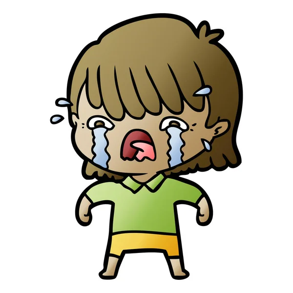 卡通女孩哭泣的矢量插图 — 图库矢量图片