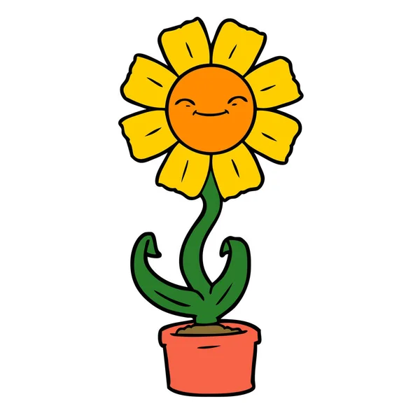 幸せな漫画花のベクトル イラスト — ストックベクタ