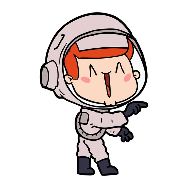 Heureux Dessin Animé Astronaute Pointant — Image vectorielle