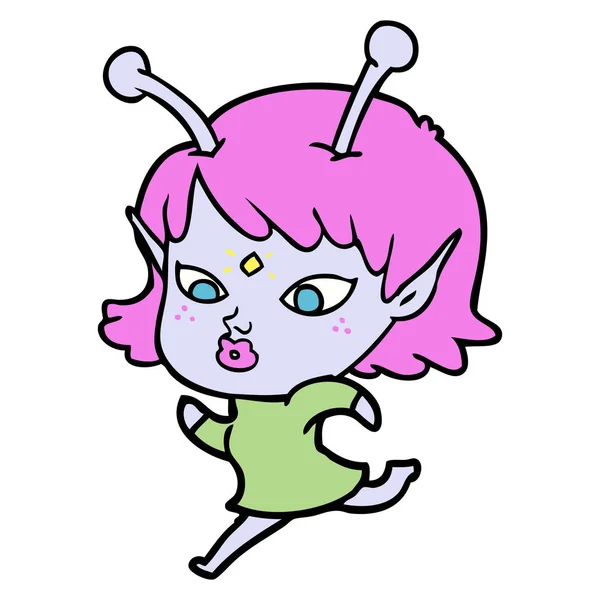 Pretty Cartoon Alien Girl Running — Stock Vector