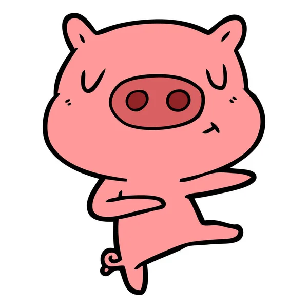 Dessin Animé Contenu Porc Danse — Image vectorielle