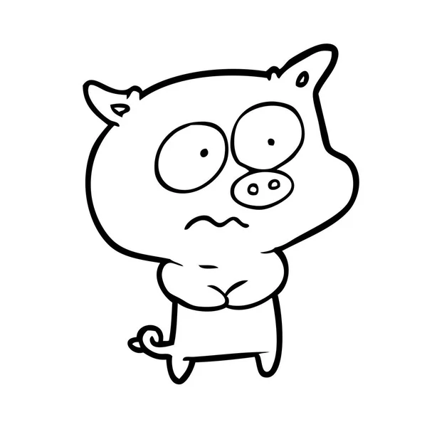 Line Drawing Nervous Pig — Stock Vector