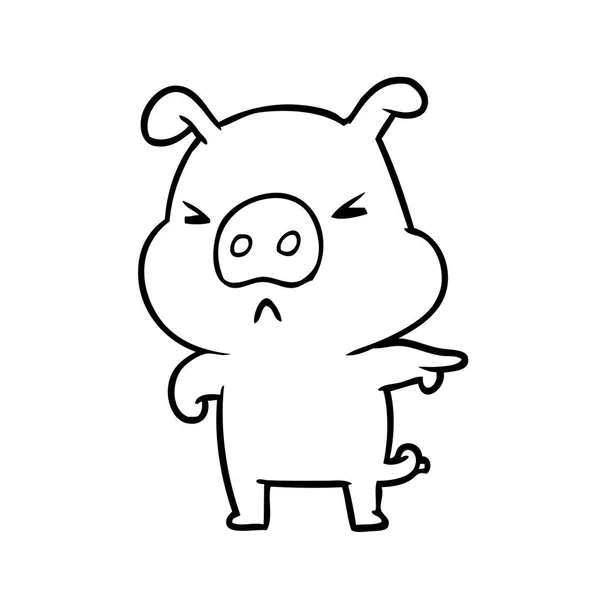 Line Drawing Angry Pig Pointing — Stock Vector