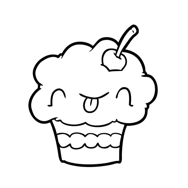 Dibujo Línea Divertida Cupcake — Archivo Imágenes Vectoriales