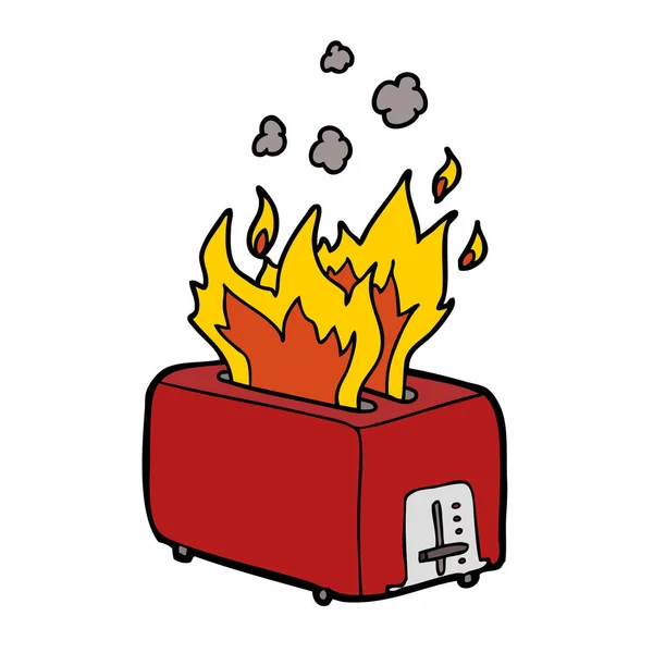 Vector Illustration Cartoon Burning Toaster — Stock Vector