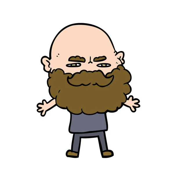 Homem Dos Desenhos Animados Com Franzir Testa Barba —  Vetores de Stock