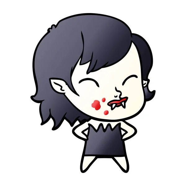 Cartoon Vampier Meisje Met Bloed Wang — Stockvector