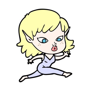 kaçan güzel karikatür elf kız