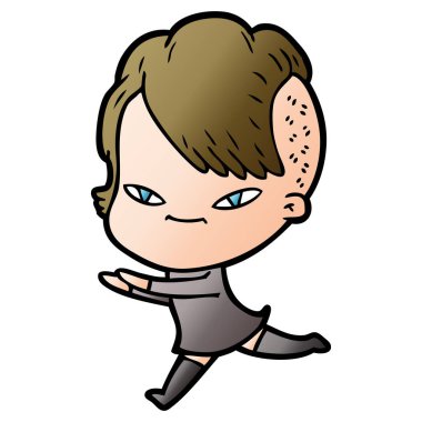 sevimli çizgi kız hippi saç kesimi ile