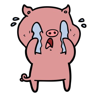 domuz karikatür ağlama vektör çizim