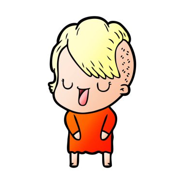 sevimli çizgi kız hippi saç kesimi ile