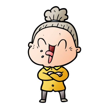 karikatür mutlu yaşlı kadın