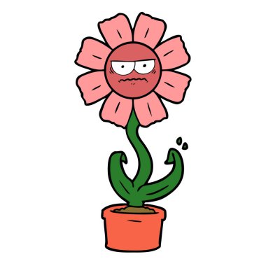 kızgın çizgi film çiçek vektör çizim