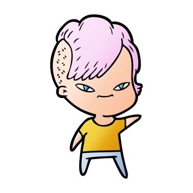 sevimli çizgi kız hippi saç kesimi ile